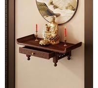 BEBANE Base murale per statue del Buddha, nicchia buddhista da parete in legno massiccio per uso domestico, altare buddhista con ripiano estraibile e telescopico(40cm/15.7in)