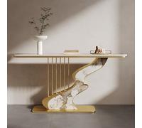 BEBANE Console moderna stretta in pietra sinterizzata/tavolino laterale per divano, con struttura in metallo stabile, adatta a soggiorno, ingresso, corridoio e atrio(A,100cm/39.4in)