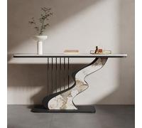 BEBANE Console moderna stretta in pietra sinterizzata/tavolino laterale per divano, con struttura in metallo stabile, adatta a soggiorno, ingresso, corridoio e atrio(F,100cm/39.4in)