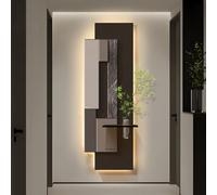 BEBANE Decorazione murale 3D in arenaria con Illuminazione LED | Con vaso e piante artificiali, alimentazione tramite cavo elettrico, ideale per soggiorno, camera(C,50*150cm/19.7*59in)
