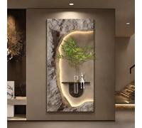 BEBANE Decorazione murale 3D in Pietra arenaria con luci a LED, Completa di Vaso e Piante Artificiali, per camere da Letto, Richiede elettricità per Funzionare(A,80 * 160cm/31.5 * 63in)