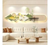 BEBANE Decorazione murale Artistica in Rilievo 3D in Pietra arenaria, con Luce LED, Completa di Vaso e Piante Artificiali, Alimentazione a Presa elettrica(B,180 * 42cm/70.9 * 16.5in)