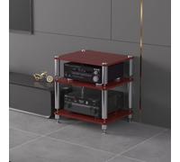 BEBANE Scaffale audio a 1/2/3/4 livelli, console multimediale, centro di intrattenimento angolare, appositamente per apparecchiature audio-video e sistemi stereo(Red-Brown,3 layer)