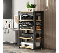 BEBANE Scaffale audio-video a 2/3/4/5 livelli, Supporto multimediale AV con ripiani regolabili, ideale come rack per apparecchiature home theater e da studio(Wood,5 layer)