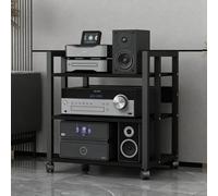 BEBANE Scaffale multimediale/supporto per impianto audio a 3/4/5/6 livelli - ripiani in legno abbinati a una struttura in acciaio, adatto per la casa, l’ufficio(Black,A)