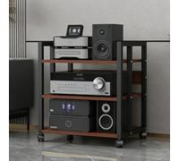 BEBANE Scaffale multimediale/supporto per impianto audio a 3/4/5/6 livelli - ripiani in legno abbinati a una struttura in acciaio, adatto per la casa, l’ufficio(Walnut color,A)