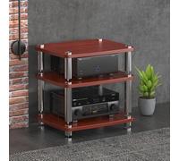 BEBANE Scaffale per dispositivi audio/video a 1/2/3/4 livelli, scaffale a torre per audio/video, supporto HiFi e mobile TV ad angolo - adatto per ambienti domestici(Red-Brown,3 layer)