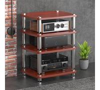 BEBANE Scaffale per dispositivi audio/video a 1/2/3/4 livelli, scaffale a torre per audio/video, supporto HiFi e mobile TV ad angolo - adatto per ambienti domestici(Red-Brown,4 layer)