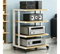 BEBANE Supporto multimediale/audio mobile a 4/5/6 livelli, mobile contenitore in legno, scaffale per centro di intrattenimento e torre per apparecchi audio stereo(A,4 layer)