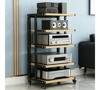 BEBANE Supporto multimediale/audio mobile a 4/5/6 livelli, mobile contenitore in legno, scaffale per centro di intrattenimento e torre per apparecchi audio stereo(B,5 layer)