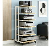 BEBANE Supporto multimediale/audio mobile a 4/5/6 livelli, mobile contenitore in legno, scaffale per centro di intrattenimento e torre per apparecchi audio stereo(A,6 layer)