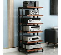BEBANE Supporto multimediale/audio mobile a 4/5/6 livelli, mobile contenitore in legno, scaffale per centro di intrattenimento e torre per apparecchi audio stereo(D,6 layer)