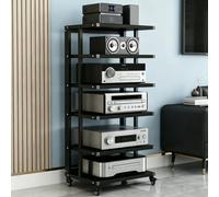 BEBANE Supporto multimediale/audio mobile a 4/5/6 livelli, mobile contenitore in legno, scaffale per centro di intrattenimento e torre per apparecchi audio stereo(C,6 layer)