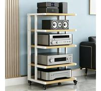 BEBANE Supporto multimediale/audio mobile a 4/5/6 livelli, mobile contenitore in legno, scaffale per centro di intrattenimento e torre per apparecchi audio stereo(A,5 layer)