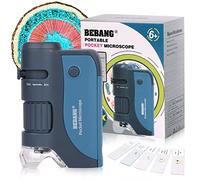 BEBANG Microscopio tascabile per bambini, mini microscopio Ottico con zoom illuminato a LED, 5 vetrini preparati, Plus-microscopio biologico portatile per studenti, osservazione microbiologica,studio