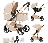 BEBBY passeggino trio, combinazione passeggino 3 in 1 cittadino con passeggino portatile con neonato pieghevole di lusso con modello ad alta vista (H9-BEIGE, H9)