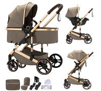 BEBBY passeggino trio, combinazione passeggino 3 in 1 cittadino con passeggino portatile con neonato pieghevole di lusso con modello ad alta vista (H9-BROWN, H9)