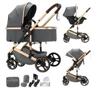 BEBBY passeggino trio, combinazione passeggino 3 in 1 cittadino con passeggino portatile con neonato pieghevole di lusso con modello ad alta vista (H9-DARK GREY, H9)