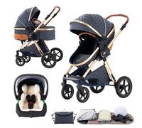 BEBBY passeggino trio, combinazione passeggino 3 in 1 cittadino con passeggino portatile con neonato pieghevole di lusso con modello ad alta vista (Blue., H2)