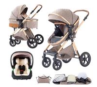 BEBBY passeggino trio, combinazione passeggino 3 in 1 cittadino con passeggino portatile con neonato pieghevole di lusso con modello ad alta vista (khaki, H2)
