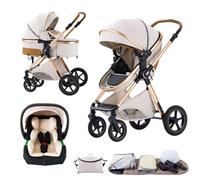 BEBBY passeggino trio, combinazione passeggino 3 in 1 cittadino con passeggino portatile con neonato pieghevole di lusso con modello ad alta vista (Rice white, H2)