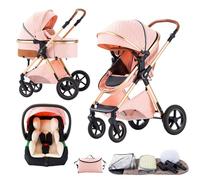 BEBBY passeggino trio, combinazione passeggino 3 in 1 cittadino con passeggino portatile con neonato pieghevole di lusso con modello ad alta vista (Pink, H2)