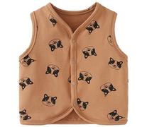 Bebè Bambini Gilet Doppio Lato Ragazzi Ragazze Senza Maniche Giacca Primavera Autunno Bottoni a Pressione Sottili Top Cardigan con Motivo, Cane Kaki 100