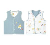 Bebè Doppio Lato Gilet Senza Maniche Bambini Giacca Cotone Ragazzi Ragazze Sottili Top Primavera Autunno Bottoni a Pressione Cardigan con Motivo, Razzo Blu 110