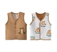 Bebè Doppio Lato Gilet Senza Maniche Bambini Giacca Cotone Ragazzi Ragazze Sottili Top Primavera Autunno Bottoni a Pressione Cardigan con Motivo, Orso Marrone 90