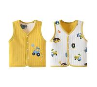 Bebè Doppio Lato Gilet Senza Maniche Bambini Giacca Cotone Ragazzi Ragazze Sottili Top Primavera Autunno Bottoni a Pressione Cardigan con Motivo, Auto Giallo 73