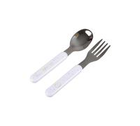 Bébé Douceur, Set di 2 posate in acciaio inox e plastica: forchetta + cucchiaio Essen'Ciel