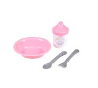 BEBE - Set pasto 4 pezzi con piatto + posate + tazza di plastica Essen'Ciel, colore: Rosa
