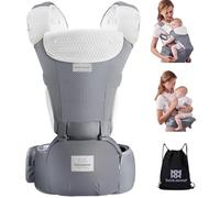 bebear Bebamour Marsupio 0-36 Mesi, Zaino Marsupio 3D Air Mesh per Neonati e Bambini,New Seasonal Grey