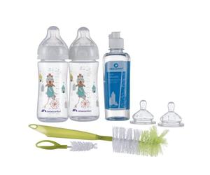 Bebeconfort Emotion Set Biberon Neonato, Include 2 Biberon da 270Ml con Tettarelle Anticolica, Sapone Liquido per la Pulizia, 2 Spazzolini per Biberon, per Allattamento e Bambini 0+