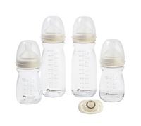 Bebeconfort Kit Biberon Neonato Physio Air Care, Biberon Vetro Anticolica, 0+ Mesi, Include 4 Biberon, un Succhietto Anatomico e Tettarelle in Silicone, Sand