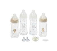 Bebeconfort Kit Biberon Neonato Physio Air Cresce-con-Me Anticolica 0+ Mesi | Include 4 Biberon Neonato, 3 Misure di Tettarelle, Succhietto Anatomico, Design che si Illumina al Buio