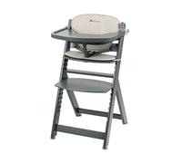Bebeconfort Timba + Cuscino, Seggiolone Pappa in Legno, 6 mesi-99 anni, 110 kg, con Vassoio, Seduta/Poggiapiedi Regolabili, Compatibile con Sdraietta Timba Baby, Grey Mist