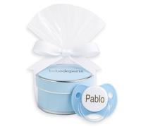 BebeDeParis Ciuccio per Bambini Personalizzato con Nome, Regalo di lusso per Neonati 0-6 Mesi, Elegante Scatola Personalizzata, Senza BPA (Suchetti, Blu)