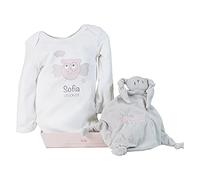BebedeParis Doudou - Regalo per neonato. Regalo per baby shower, nascita (Doudou + Body, Rosa)