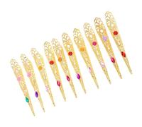BEBEMOKO Set 10 Pezzi Anelli per Unghie in Lega Oro Design Esagerato e Decorazioni con Pietre Brillanti, Accessori per Unghie per Donne, per Belly Dance e Performance Colore Colore Casuale