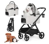 Beberoad Pets X-5 - Passeggino per cani di taglia media inferiore a 25 kg o 2 cani e gatti di piccola taglia, pieghevole e con borsa per il trasporto, tettuccio grigio rimovibile e portabicchieri