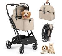 Beberoad Pets X2 Passeggino per animali domestici, passeggino per cani e gatti per animali di piccola taglia sotto i 15 kg, dotato di trasportino staccabile e pieghevole, cuscinetto impermeabile e