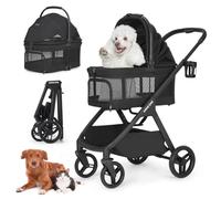 Beberoad Pets X5 PRO - Passeggino per cani di taglia media inferiore a 25 kg o 2 cani e gatti di piccola taglia, pieghevole e con custodia rimovibile, colore: grigio (nero)