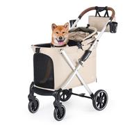 Beberoad Pets X6 Passeggino per cani di taglia media fino a 29,9 kg, design pieghevole in un secondo, tettoia a 180°, assorbimento degli urti a 4 ruote (beige)
