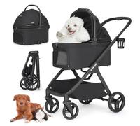 Beberoad X5 - Passeggino per cani di piccola e media taglia, gatti sotto i 25 kg, pieghevole, per animali domestici, con imbottitura e portabicchieri, colore nero