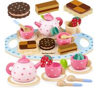 Beberolen Set Tazzine Gioco per Servizio da Tè, Accessori Cucina Giocattolo Legno per Bambina Bambini, Set Cibo Finto Giocattolo per Cucina Bambini, Regalo Bambino Compleanno Pasqua Halloween Natale