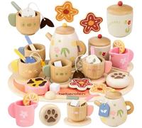 Beberolen Set Tazzine Gioco per Servizio da Tè, Accessori Cucina Giocattolo Legno per Bambini Bambina, Set Cibo Finto Giocattolo per Cucina Bambini, Regalo Bambino Compleanno Pasqua Halloween Natale