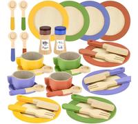 Beberolen Set Tazzine Piatti Giocattolo, Cucina Giocattolo Legno per Bambini Bambina, Set Accessori Cibo Finto Giocattolo per Cucina Bambini, Regalo Bambino Compleanno Pasqua Halloween Natale 3+ Anni