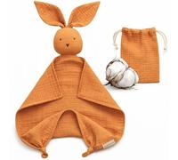 BEBICCO - Coperta per Bambini in Cotone Bio 30x30 cm a Forma di Coniglietto - Doudou di Sicurezza Ultra Morbido - Idea Regalo per Nascita (Albicocca)