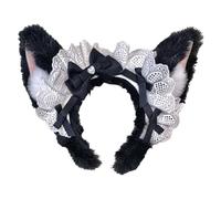 BEBIKR Cerchietto per capelli con orecchie di gatto con fiocco in pizzo, per cosplay, feste in maschera, anime, giochi di ruolo, copricapo con orecchie di gatto